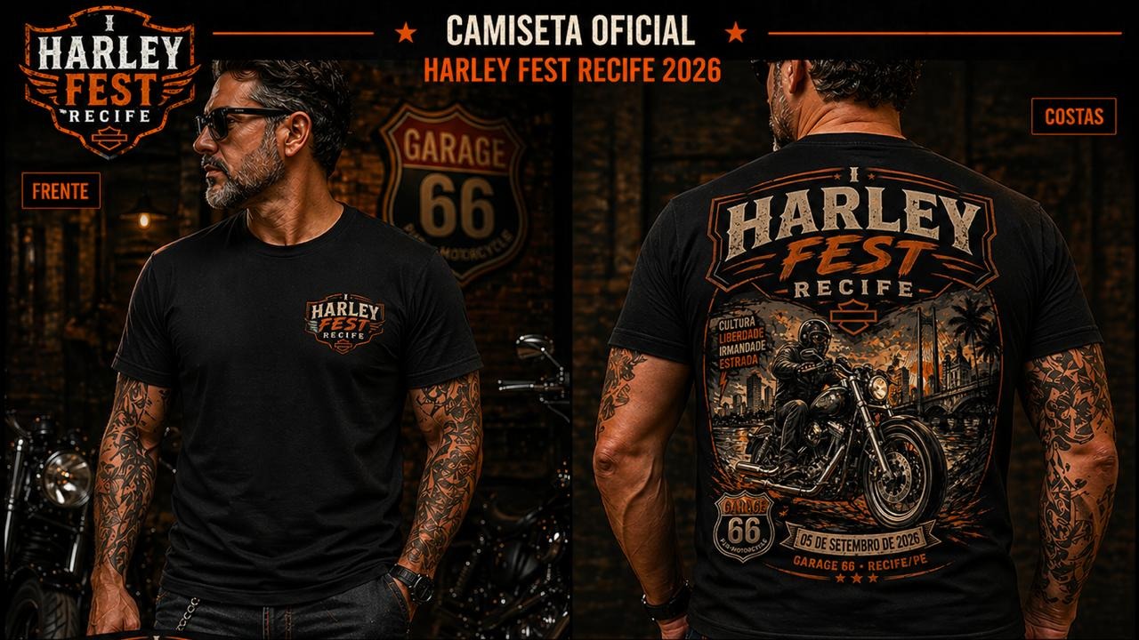 Camiseta oficial Harley Fest Recife 2026 - frente e costas